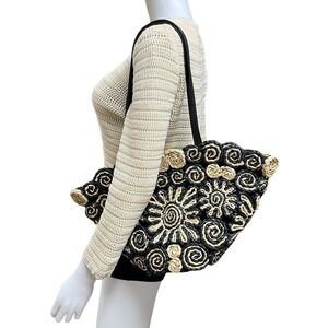 Blue Miami Blue‎ Beige Basket Straw Purse